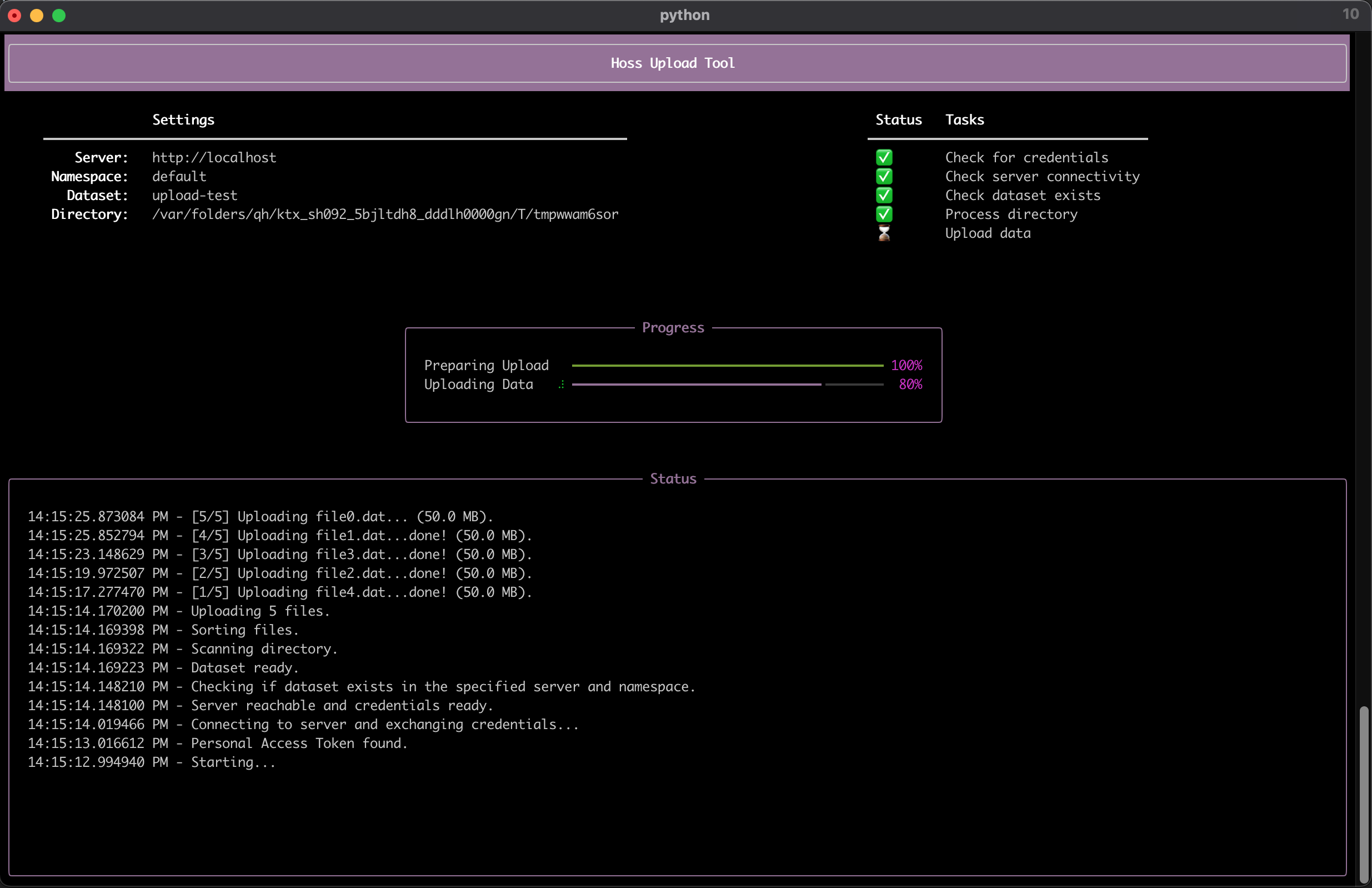 The upload tool UI